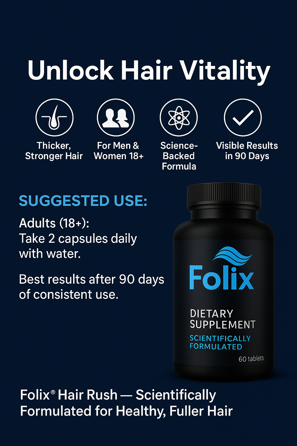Folix Hair Growth Supplements with Solubilized Keratin for Visibly Thicker and Stronger Hair